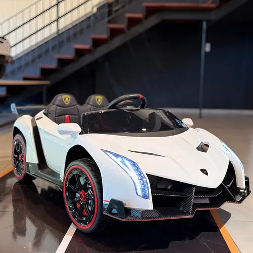 Lamborghini 12v Premium - Pneus De Borracha - Banco Em Couro Branco