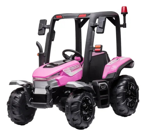Trator Elétrico Infantil Rosa Com Bateria Capota Luz E Som